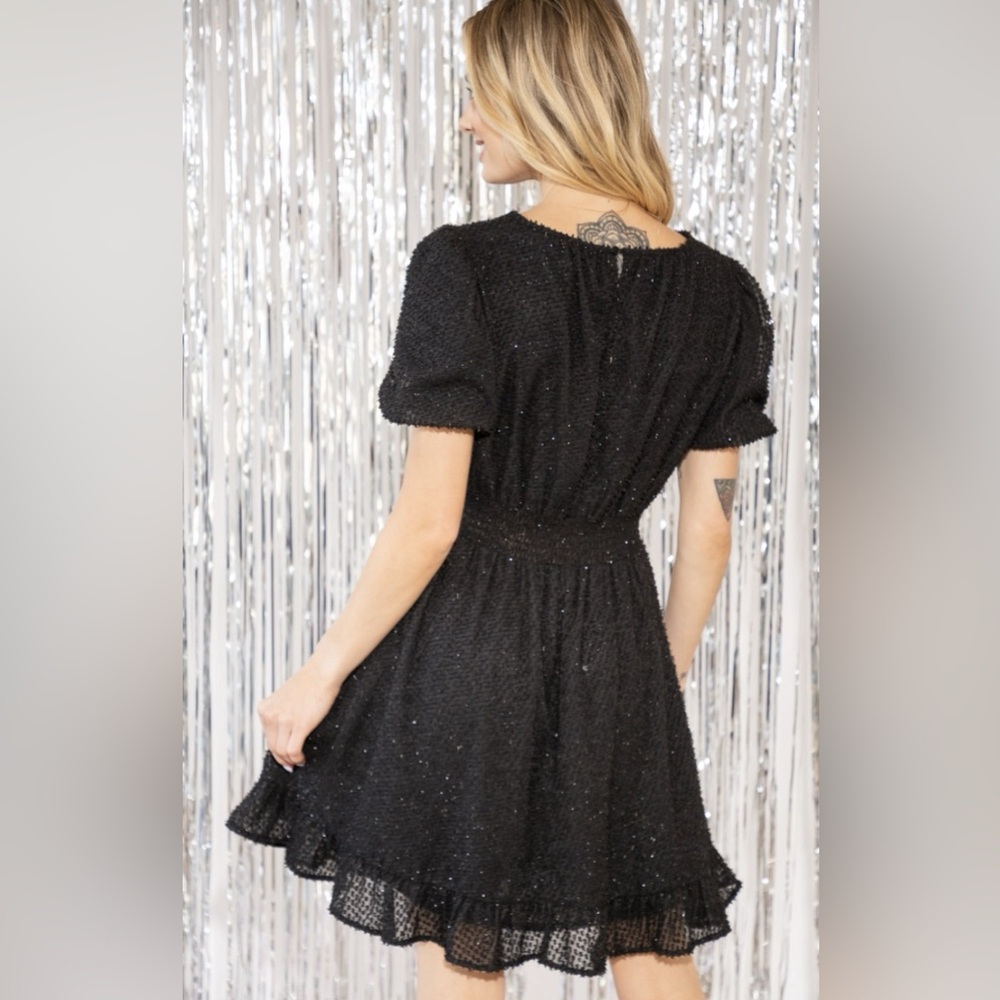VOY NWT Textured Lurex The Festive Dress Black and Gold Size M - Picture 2 of 13